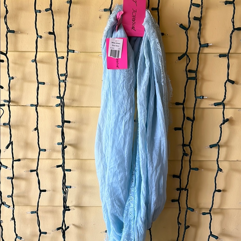 Light Blue Scarf with Lace Trim